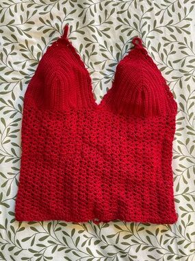 Red Crochet Halter Top